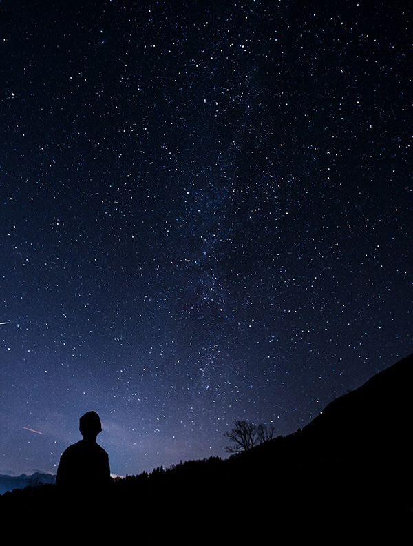 Silhouette of person looking at starry sky