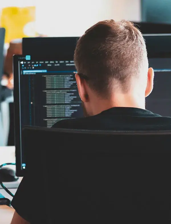 A developer working on code